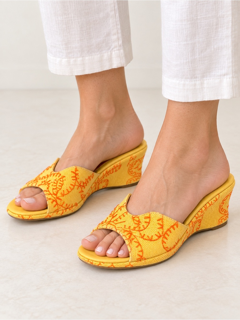 ECCO wedge sandals vibrant yellow orange size 9